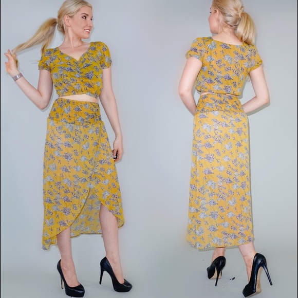 Zara Dresses & Skirts - Zara Yellow Floral Two Piece Shorts Set